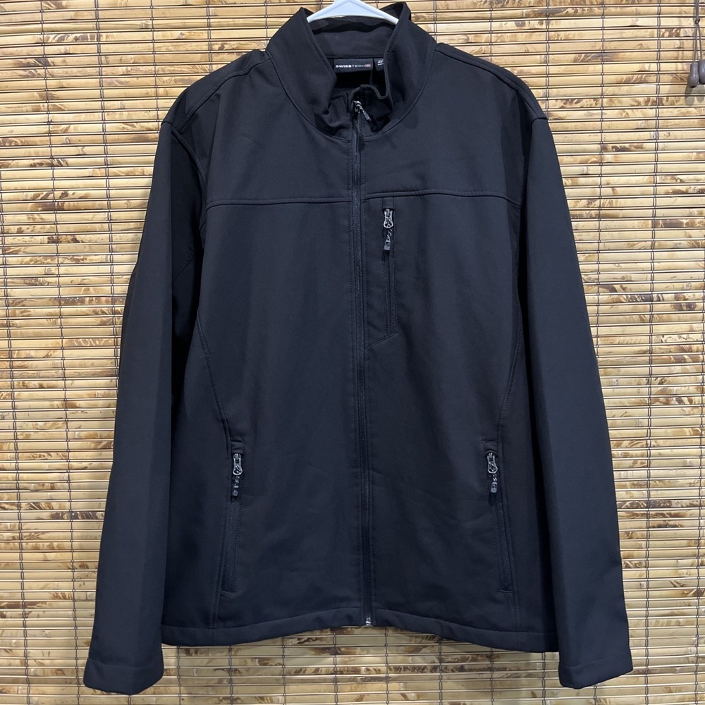 Swiss Tech Jacket Mens XL Black Full Zip Soft Shell Windproof‎ Fleece Lined